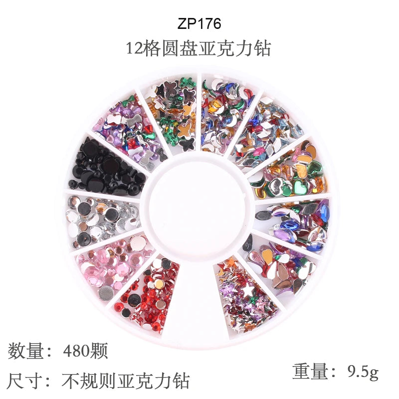 1Box Mixed Acrylic Gems Nail Rhinestones 3D Metal Alloy Nail Charms Flat Jewelry Decoration DIY Manicure Accessory DIY Stones*5H