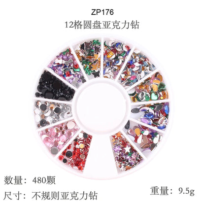1Box Mixed Acrylic Gems Nail Rhinestones 3D Metal Alloy Nail Charms Flat Jewelry Decoration DIY Manicure Accessory DIY Stones*5H