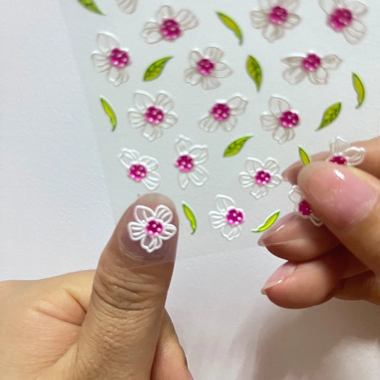 1pc 5D Embossed Flowers leaves Design Nail Art Stickers,Nails Art Decals Self Adhesive Nail Sticker Supplies for Women and Girls