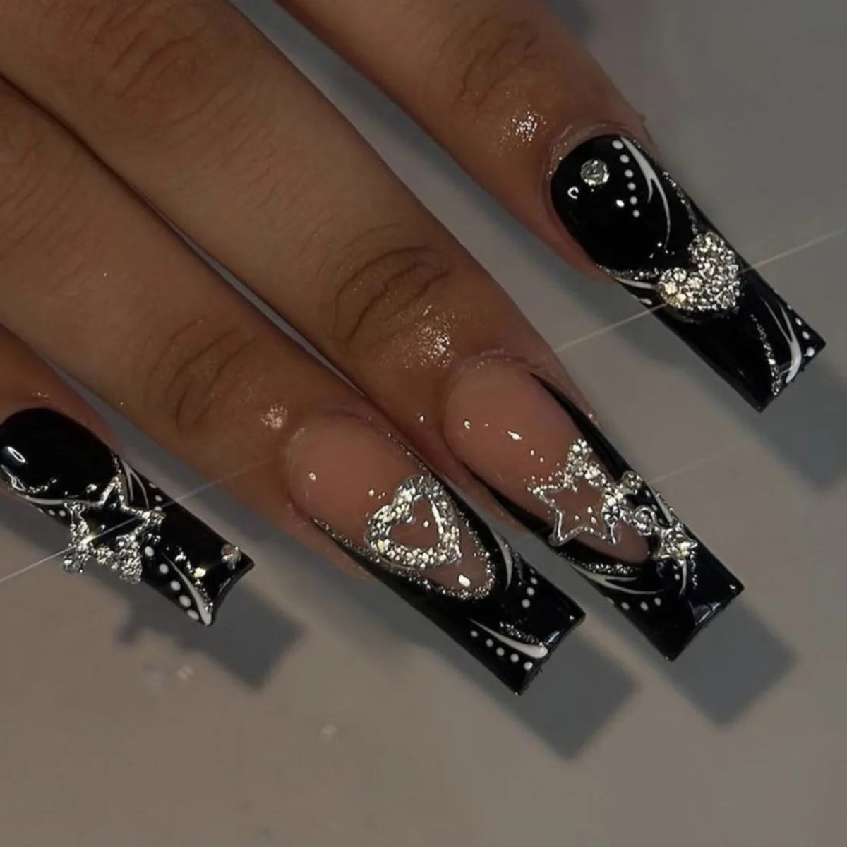 Leopard Cherry Rhinestone Press-On Nails