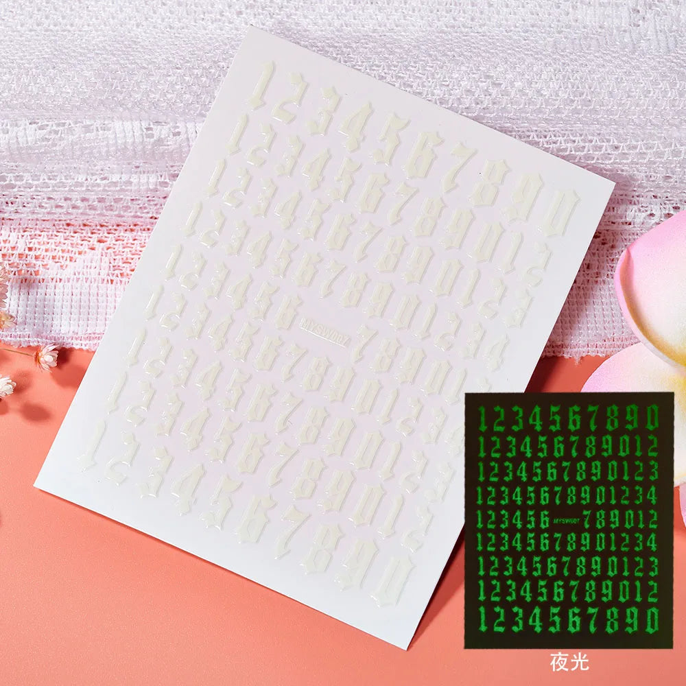 1 Sheet Arab Numbers Nail Art Sticker 3D Laser Self-Adhesive Manicure Decals Tips 8*10cm DIY Arabic Numerals Nail Decoration Par