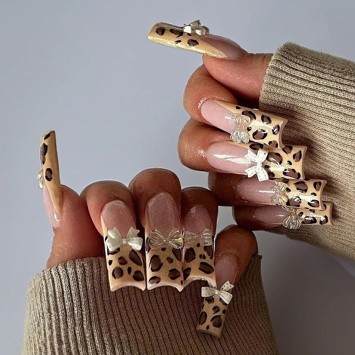 Leopard Cherry Rhinestone Press-On Nails