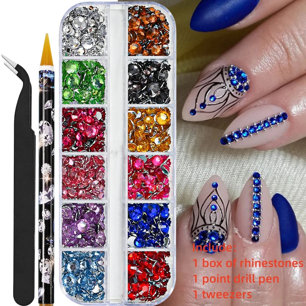 Crystal AB Rhinestone Nail Art Kit 12 Grid