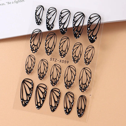 2pcs Stunning Black Butterfly Wings Nail Stickers Elegant Spring Nail Designs 3D Self-Adhesive Foils Nail Art Decorations