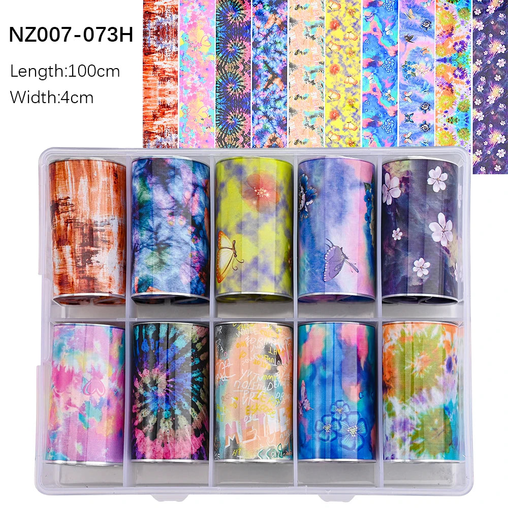 10Roll/Box Rose Flowers Designs Transfer Foil Sky Decals Transfer Foil Nails Sliders Holographic Flower Stickers Manicure Decor*