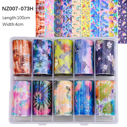 10Roll/Box Rose Flowers Designs Transfer Foil Sky Decals Transfer Foil Nails Sliders Holographic Flower Stickers Manicure Decor*