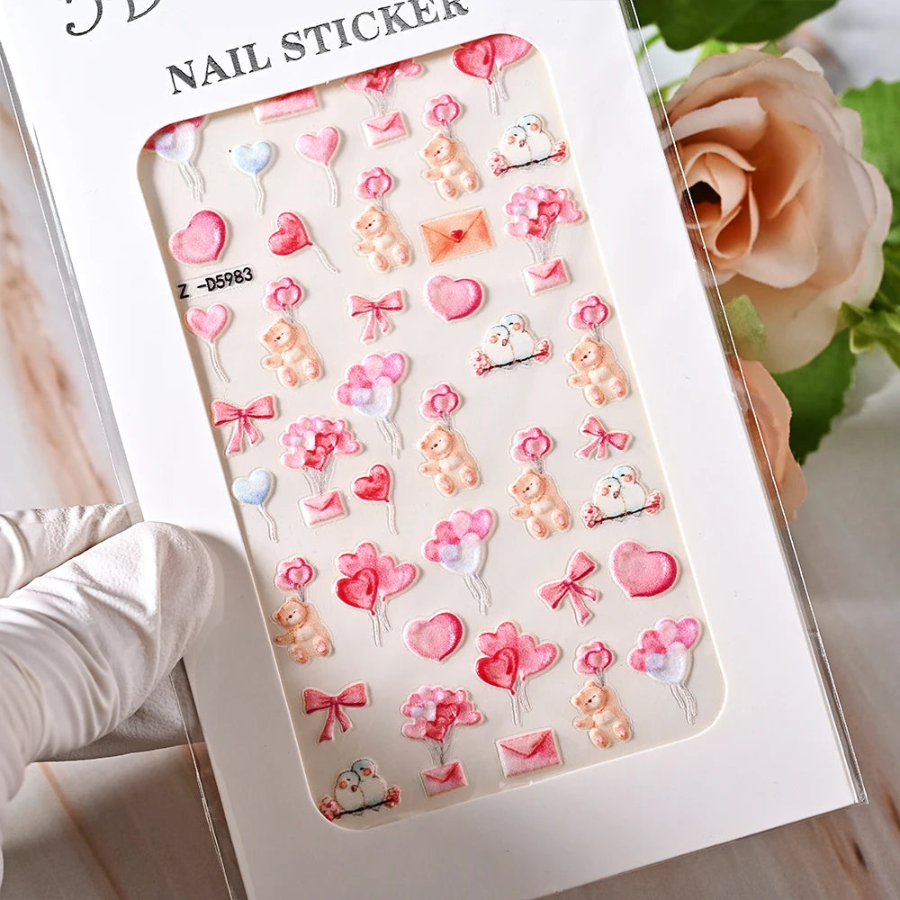 1pc 5D Embossed Flowers leaves Design Nail Art Stickers,Nails Art Decals Self Adhesive Nail Sticker Supplies for Women and Girls