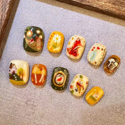 Cartoon Bean Nails Fall Winter 30pc