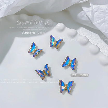Pink Butterfly Zircon Nail Charms 10pc