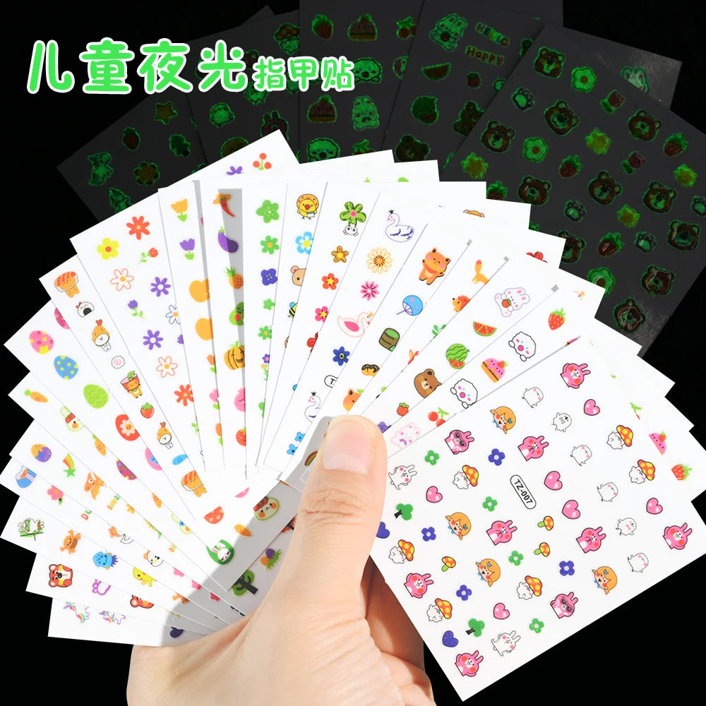 20Pcs Cartoon Luminous Kids Stickers Kawaii Self-Adhesive Nail Decals  Glow Bunny Eggs Chick Slider for Nails Decor DIY Manicure