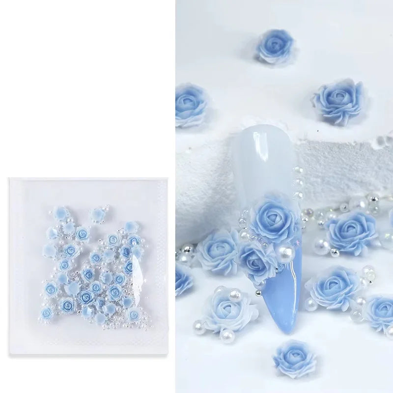 Pink Rose Resin Flower Nail Charms 30pc