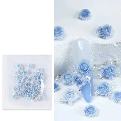 Pink Rose Resin Flower Nail Charms 30pc