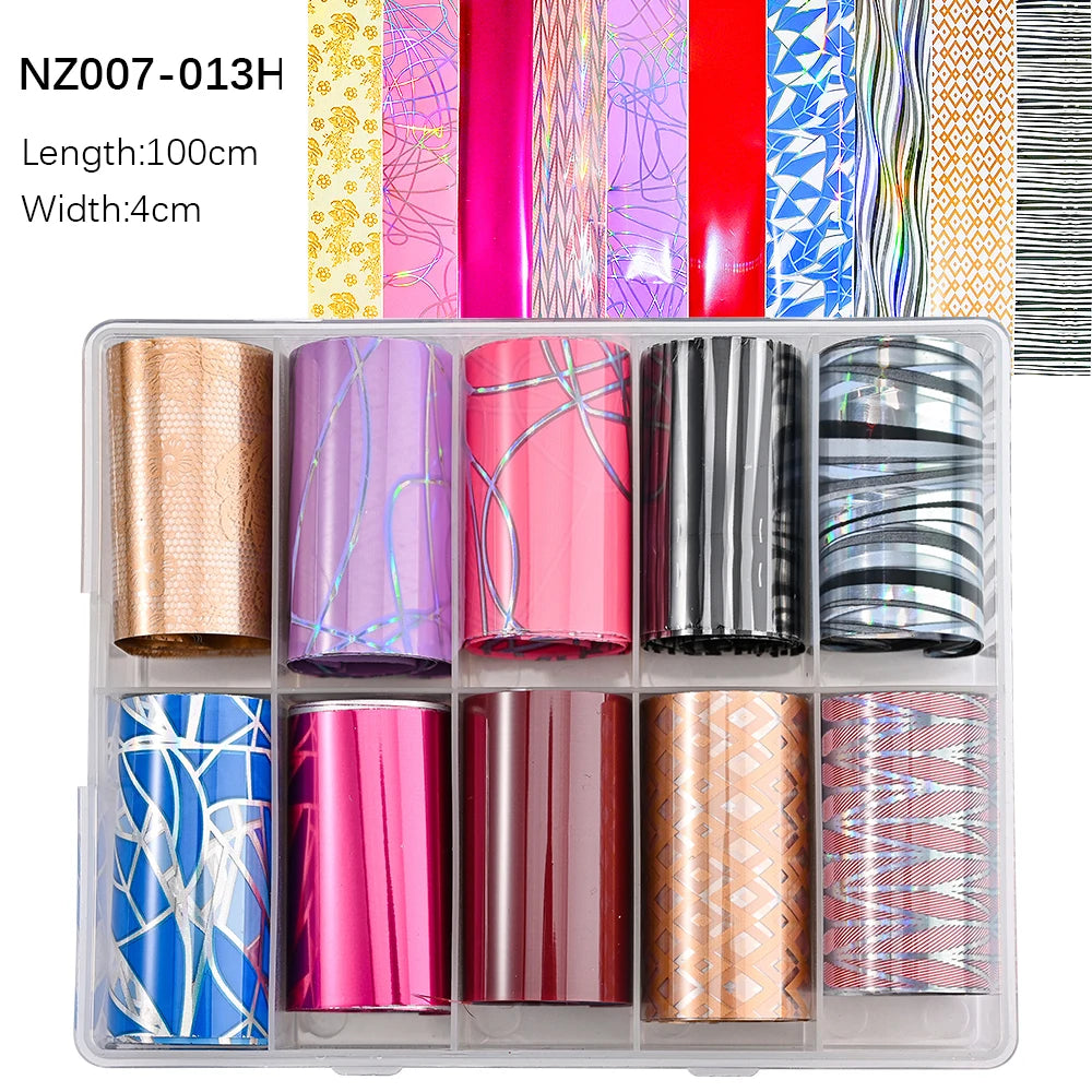 10Roll/Box Rose Flowers Designs Transfer Foil Sky Decals Transfer Foil Nails Sliders Holographic Flower Stickers Manicure Decor*