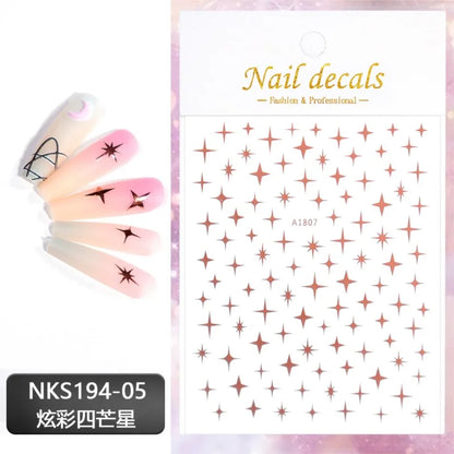 3D Laser Silver/Rose Gold Hollow Cross Star Nail Art Stickers Design Self-Adhesive Hollow Cross Star Nail/Body Art Decor Sticker