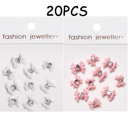 30/20/10PC Pink Ribbon Resin Bow Parts Nail Charms Mix-Style Bow Rhinestone Jewelry 8-12mm Y2K Accessory for DIY Manicure Decora