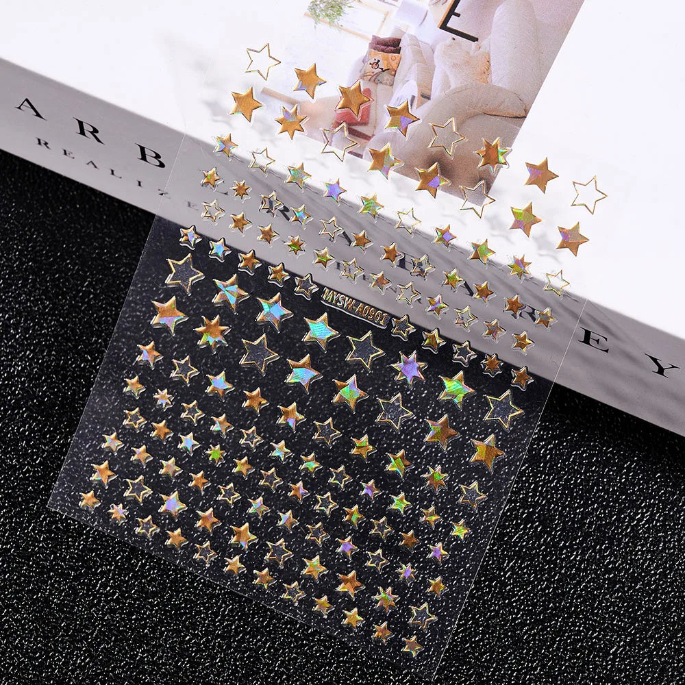 3D Laser Silver/Rose Gold Hollow Cross Star Nail Art Stickers Design Self-Adhesive Hollow Cross Star Nail/Body Art Decor Sticker