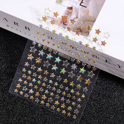 3D Laser Silver/Rose Gold Hollow Cross Star Nail Art Stickers Design Self-Adhesive Hollow Cross Star Nail/Body Art Decor Sticker