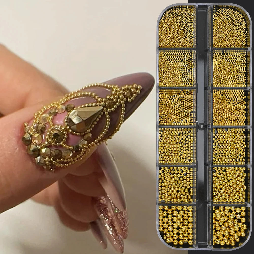 Gold Silver Pearl Caviar Nail Rhinestones