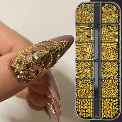 Gold Silver Pearl Caviar Nail Rhinestones