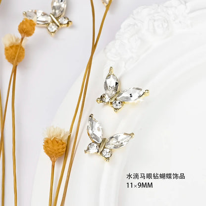 Pink Butterfly Zircon Nail Charms 10pc