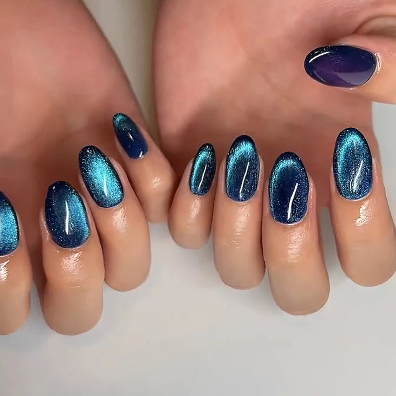 Blue Gradient Cat Eye Press-On Nails