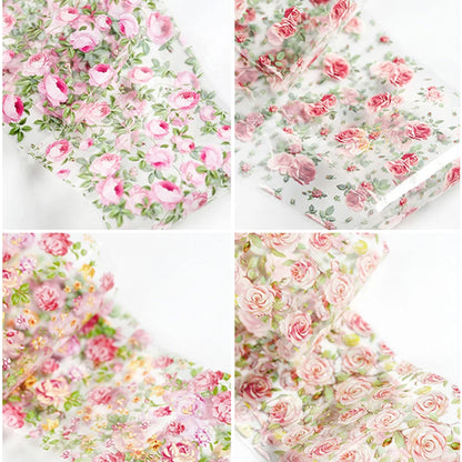 10Roll/Box Rose Flowers Designs Transfer Foil Sky Decals Transfer Foil Nails Sliders Holographic Flower Stickers Manicure Decor*