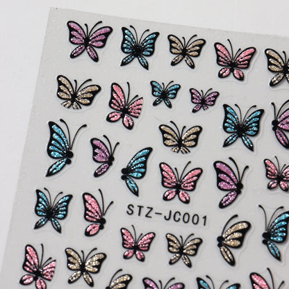 Glitter Butterfly Nail Stickers Decals Charm 3D Shiny Blue Pink Design Self Adhesive Sliders Nail Art Foils Manicure Decorations