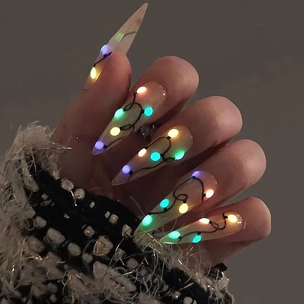 1pcs Luminous Light Bulbs Design Nail Art Stickers 3D Christmas Tree Snowflakes Noctilucent Lanterns Nail Decals DIY Winter Nail