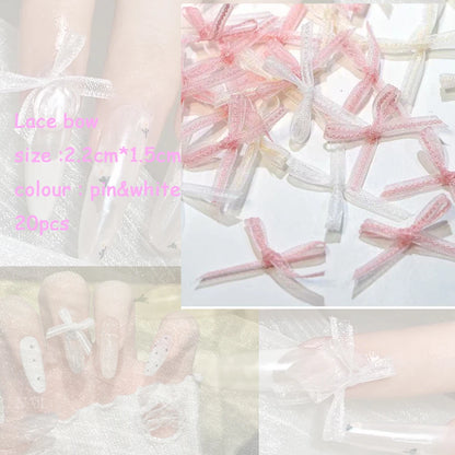 Lace Bow & Pearl Rose Nail Charms Set