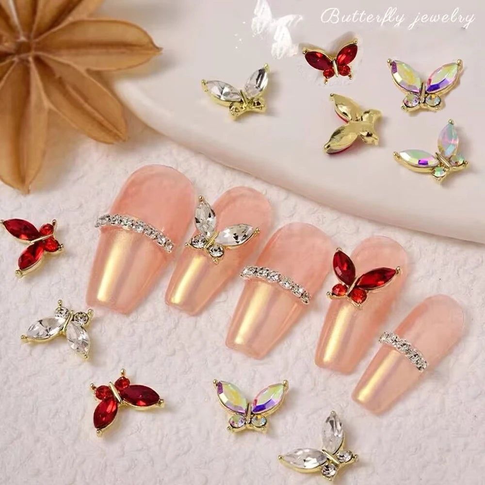 Pink Butterfly Zircon Nail Charms 10pc
