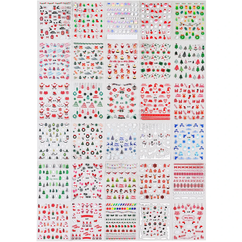 (30Pcs)Merry Christma Nail Sticker 3D Sliders Deer Santa Claus Decals New Year Nails Decor Stickers For DIY Manicure Accessories