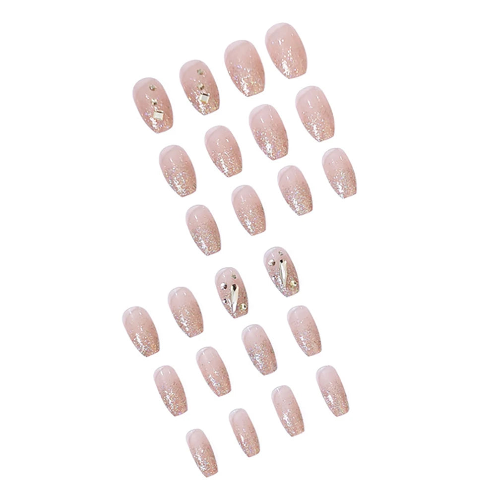Pink Rhinestone Coffin Press-On Nails