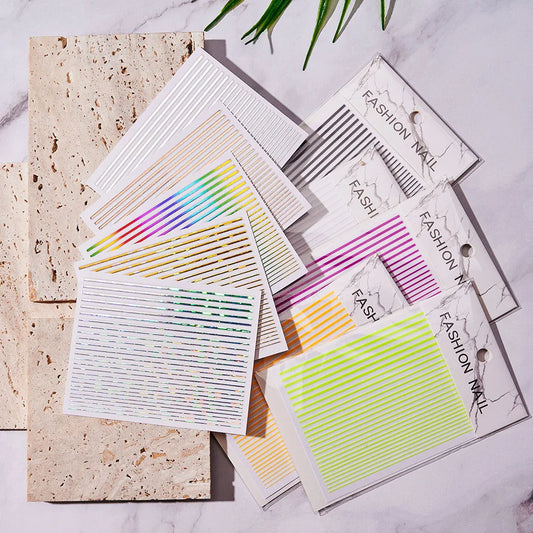 12 Sheets Strip Lines Nails art Stickers 3D Fluorescent Laser Gold Self-Adhesive Nail Sliders Decoration 6.5X5cm Manicure Decals