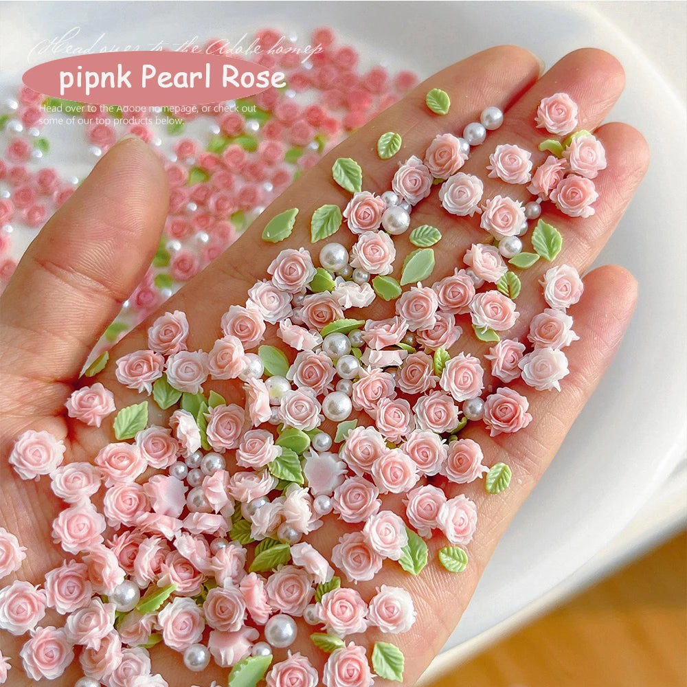 Lace Bow & Pearl Rose Nail Charms Set