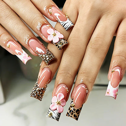 Leopard Cherry Rhinestone Press-On Nails