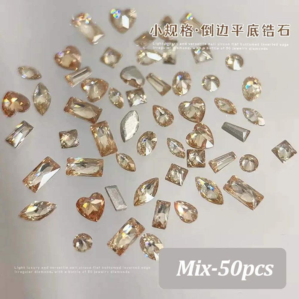 Mixed Shape Zircon Nail Rhinestones 50pc