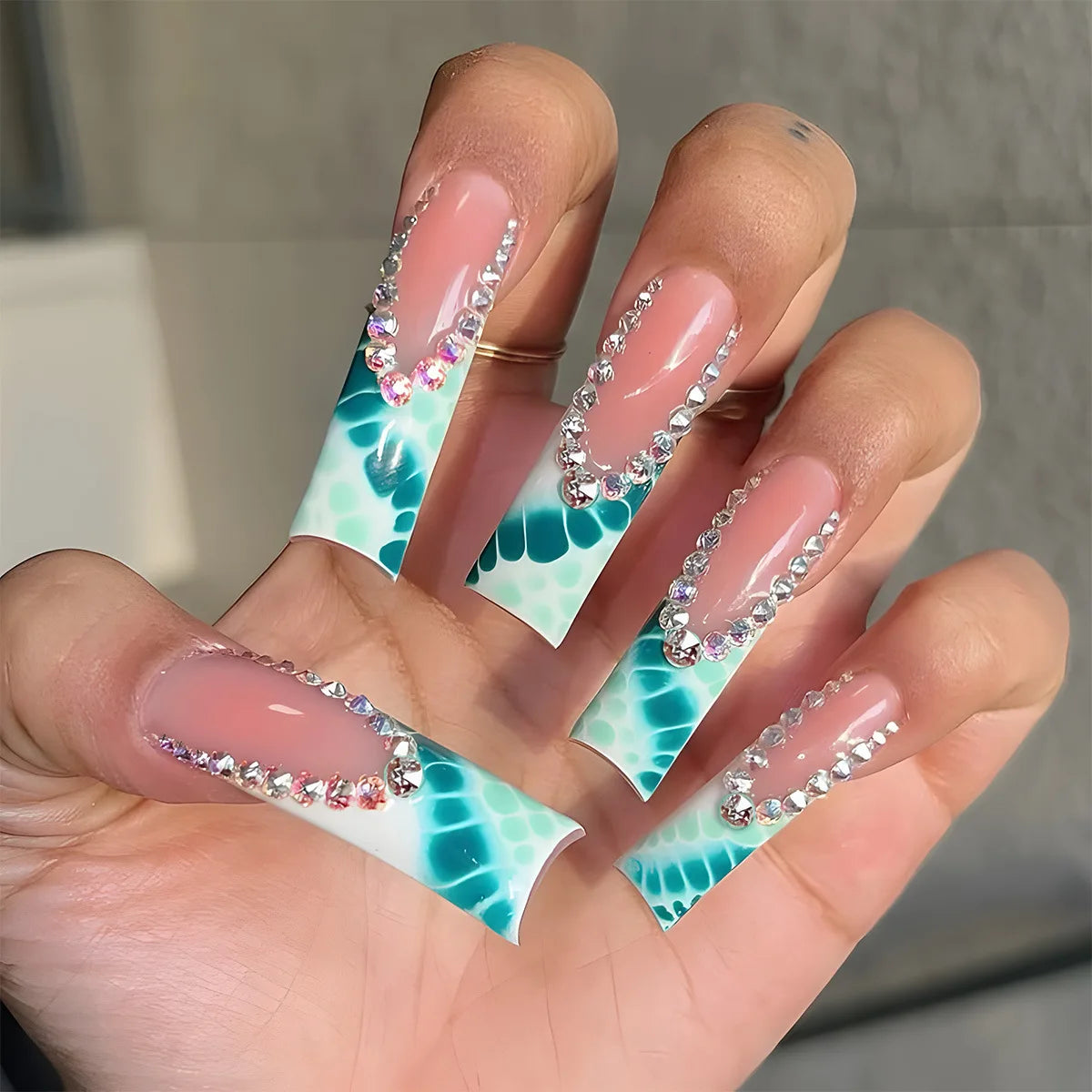 Leopard Cherry Rhinestone Press-On Nails