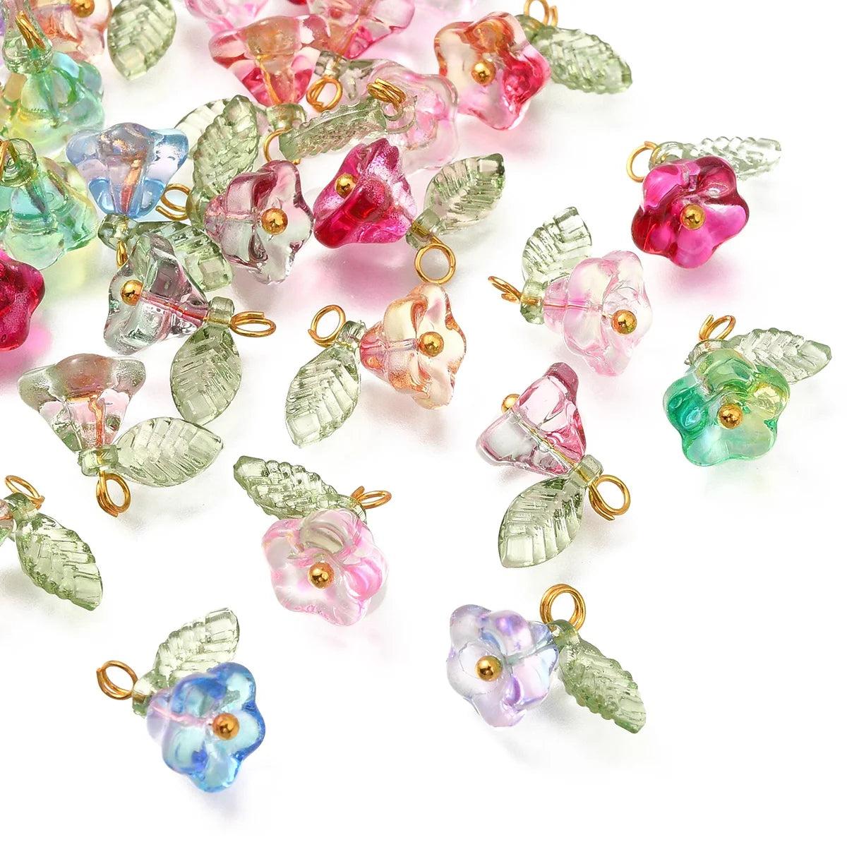 Glass Flower Pendant Charms for Jewelry 30pc