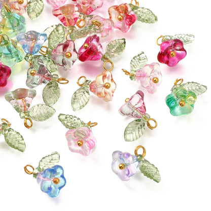 Glass Flower Pendant Charms for Jewelry 30pc