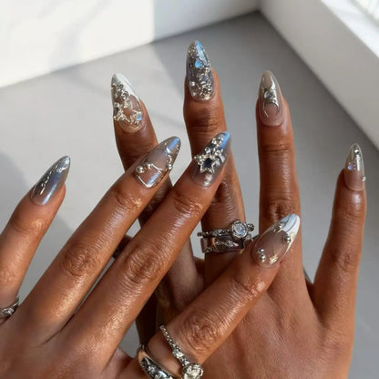 Goth Spike Silver Bow Press-On Nails