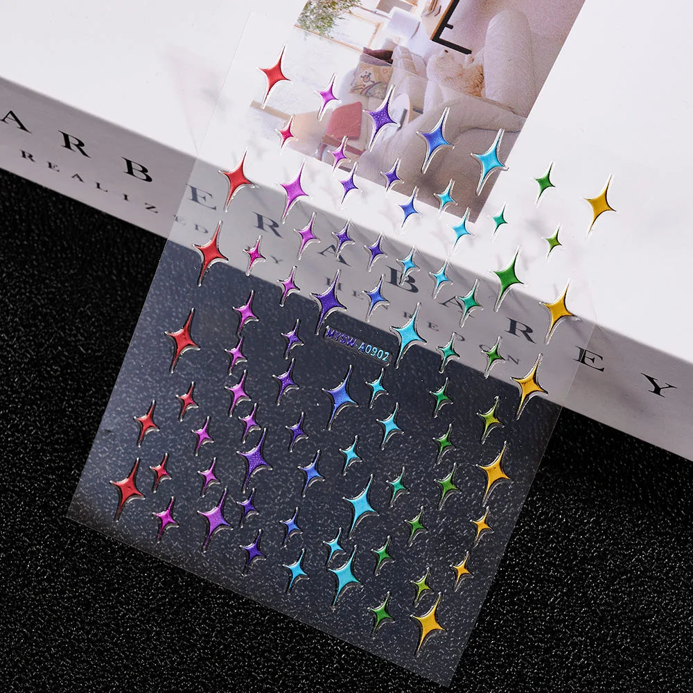 3D Laser Silver/Rose Gold Hollow Cross Star Nail Art Stickers Design Self-Adhesive Hollow Cross Star Nail/Body Art Decor Sticker