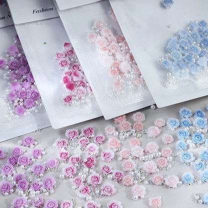Pink Rose Resin Flower Nail Charms 30pc