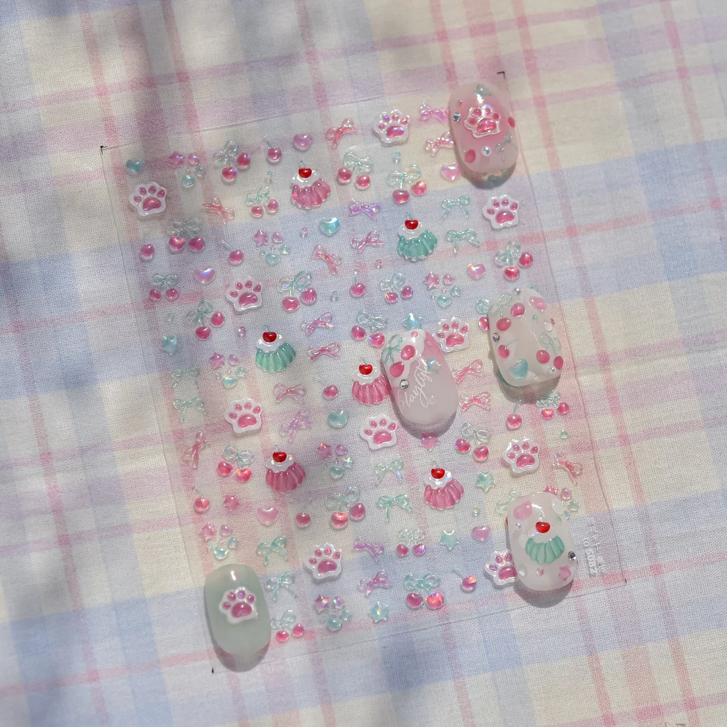 1Pcs Shiny 5D Jelly Cat Claw Cherry Bow Nail Decals Self Adhesive DIY Salon Manicure Decor Supply