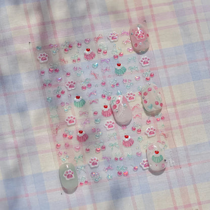 1Pcs Shiny 5D Jelly Cat Claw Cherry Bow Nail Decals Self Adhesive DIY Salon Manicure Decor Supply