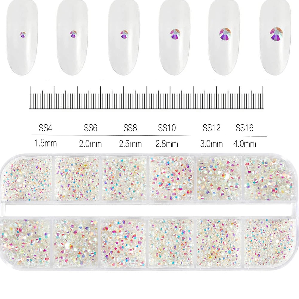 Crystal AB Rhinestone Nail Art Kit 12 Grid