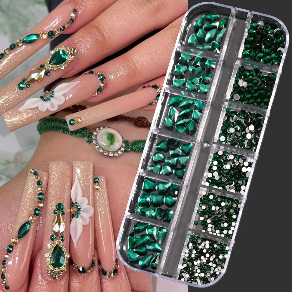 Crystal AB Rhinestone Nail Art Kit 12 Grid