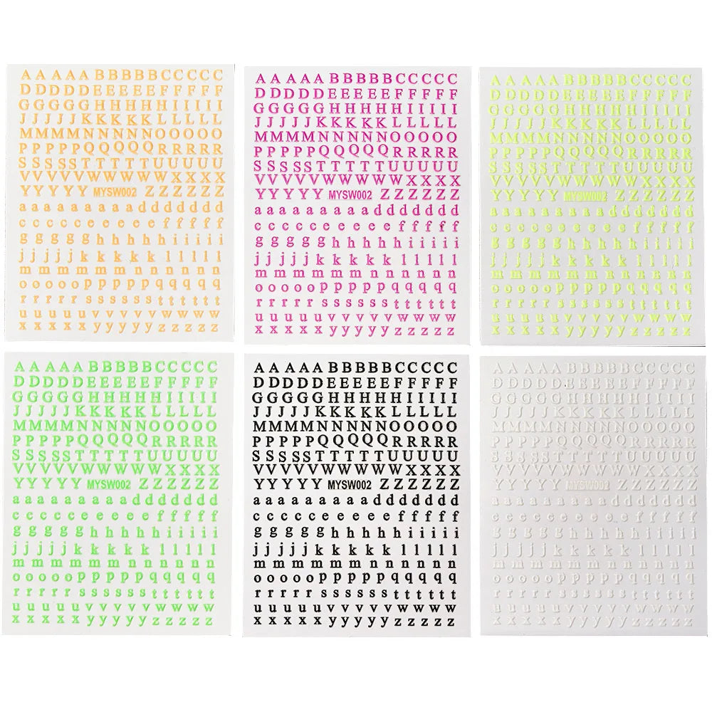 12Sheets 26-Bit Letters Nail Art Sticker Set Self-Adhesive Capital/Lower Case English Alphabet Nail Slider 3D Manicure Decal Kit