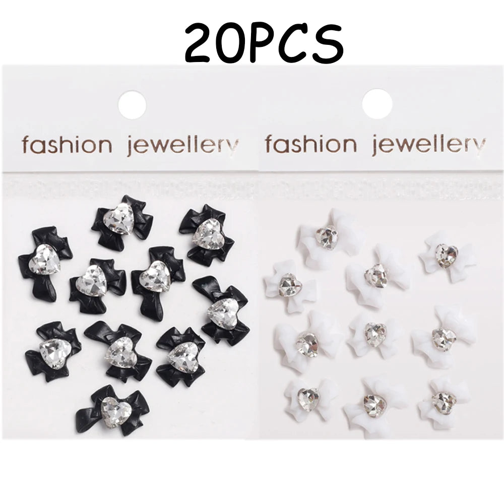 30/20/10PC Pink Ribbon Resin Bow Parts Nail Charms Mix-Style Bow Rhinestone Jewelry 8-12mm Y2K Accessory for DIY Manicure Decora