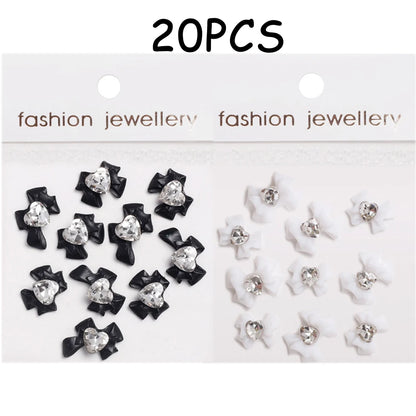 30/20/10PC Pink Ribbon Resin Bow Parts Nail Charms Mix-Style Bow Rhinestone Jewelry 8-12mm Y2K Accessory for DIY Manicure Decora