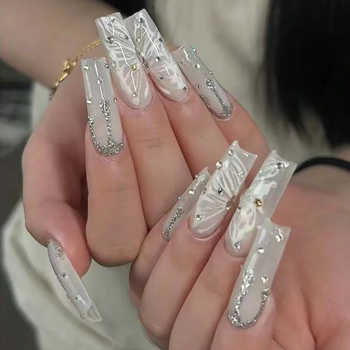 Leopard Cherry Rhinestone Press-On Nails